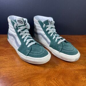 Vans Mens 8.5 Sk8-Hi High Top Sneakers Dark Green Off-White Suede Canvas